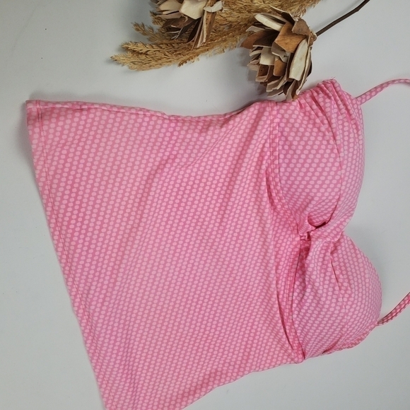 Pink White Polka-dot  Swimsuit String Tank Top S - Picture 10 of 11